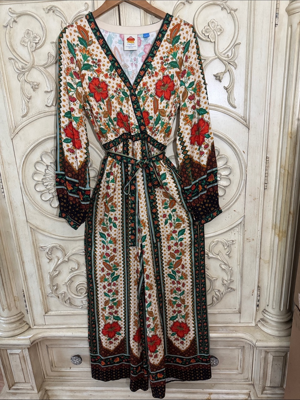 Farm Rio x New Anthropologie Cotton Boho Floral Jumpsuit Long Sleeve S-S - Picture 5 of 16